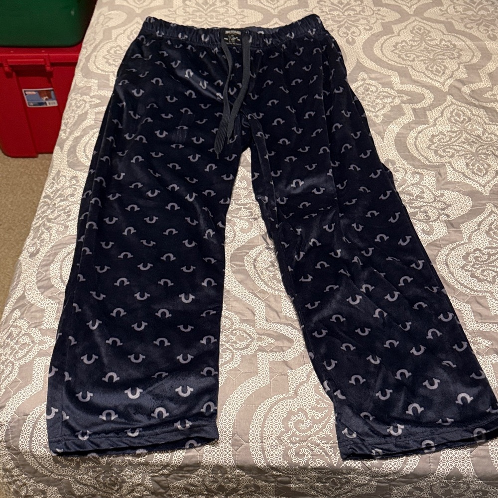 True Religion Navy Plush Lounge Pants with Repeat Logo